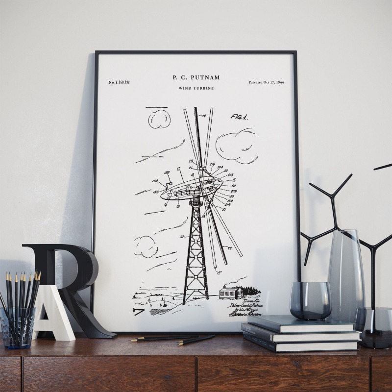 Renewable Energy Yes Please - Lukisan Kanvas Poster Paten Turbin Angin,